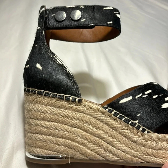 Franco Sarto Carma Black White Pony Calfhair Leather Wedge Sandals - Picture 12 of 13